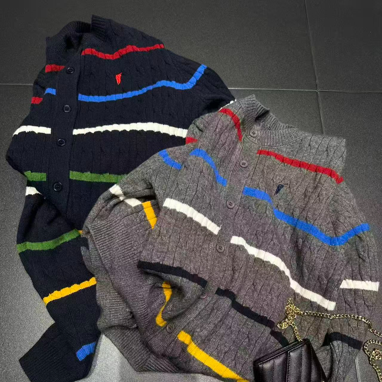 撞色条纹开衫2025彩条小马开衫25095