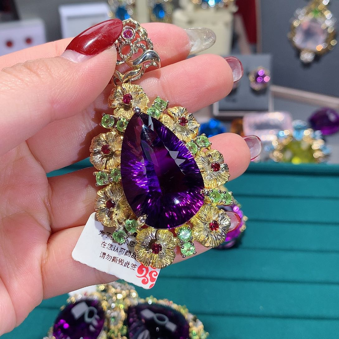 紫晶颈饰银S925镶嵌吊坠