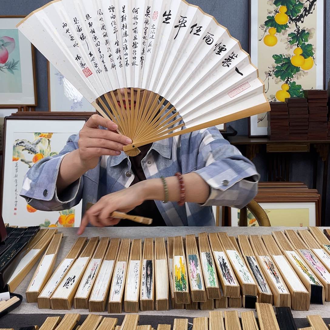 国画95寸玉竹-纯手绘-文玩扇骨（默认粘好）定风波