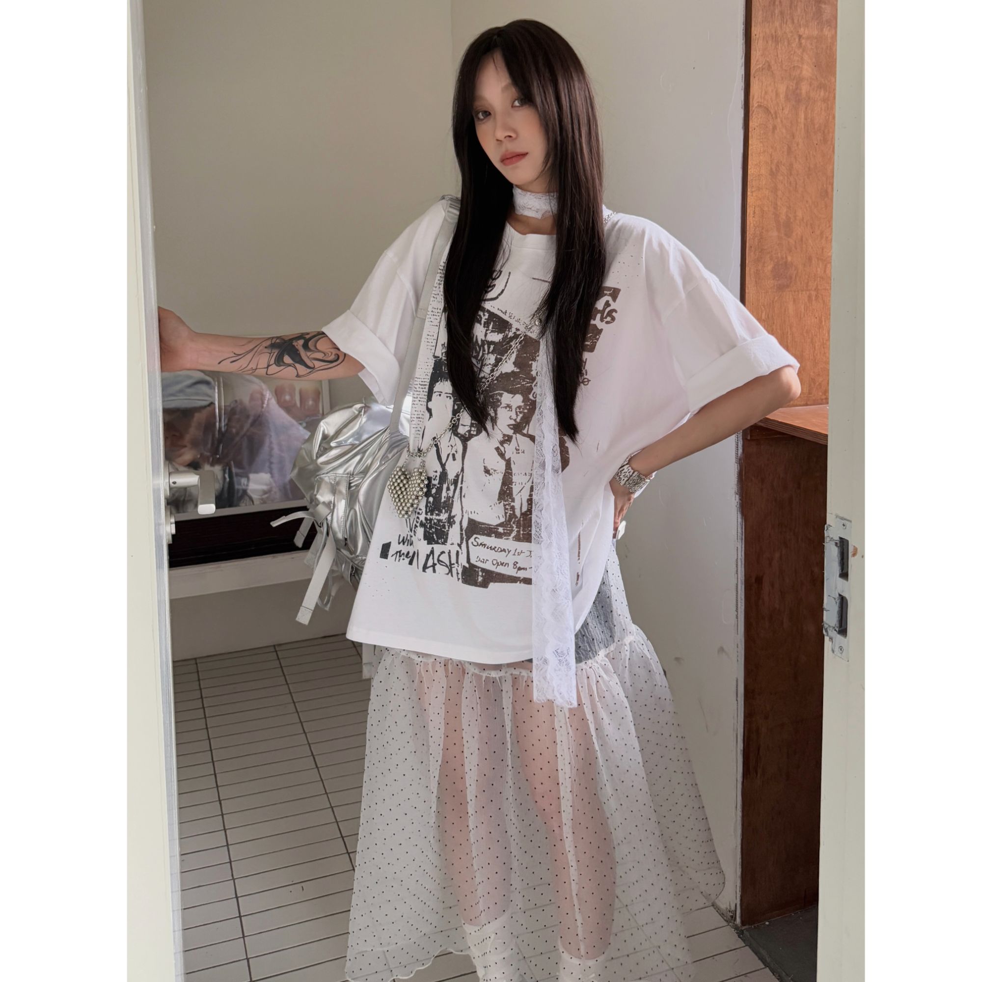 HELLOTANGO《摇滚文化》春夏美式复古破洞设计印花百搭T恤65042#