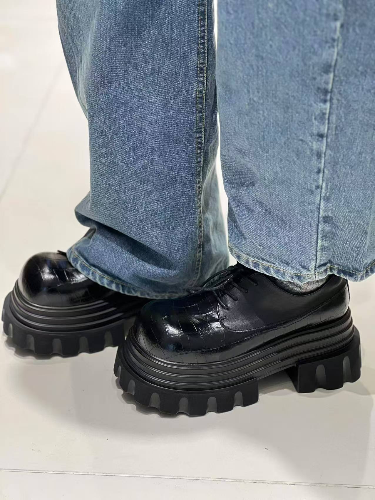 8500(7.5cm)原创乐福鞋系带2025春季新款小个子厚底增高皮鞋