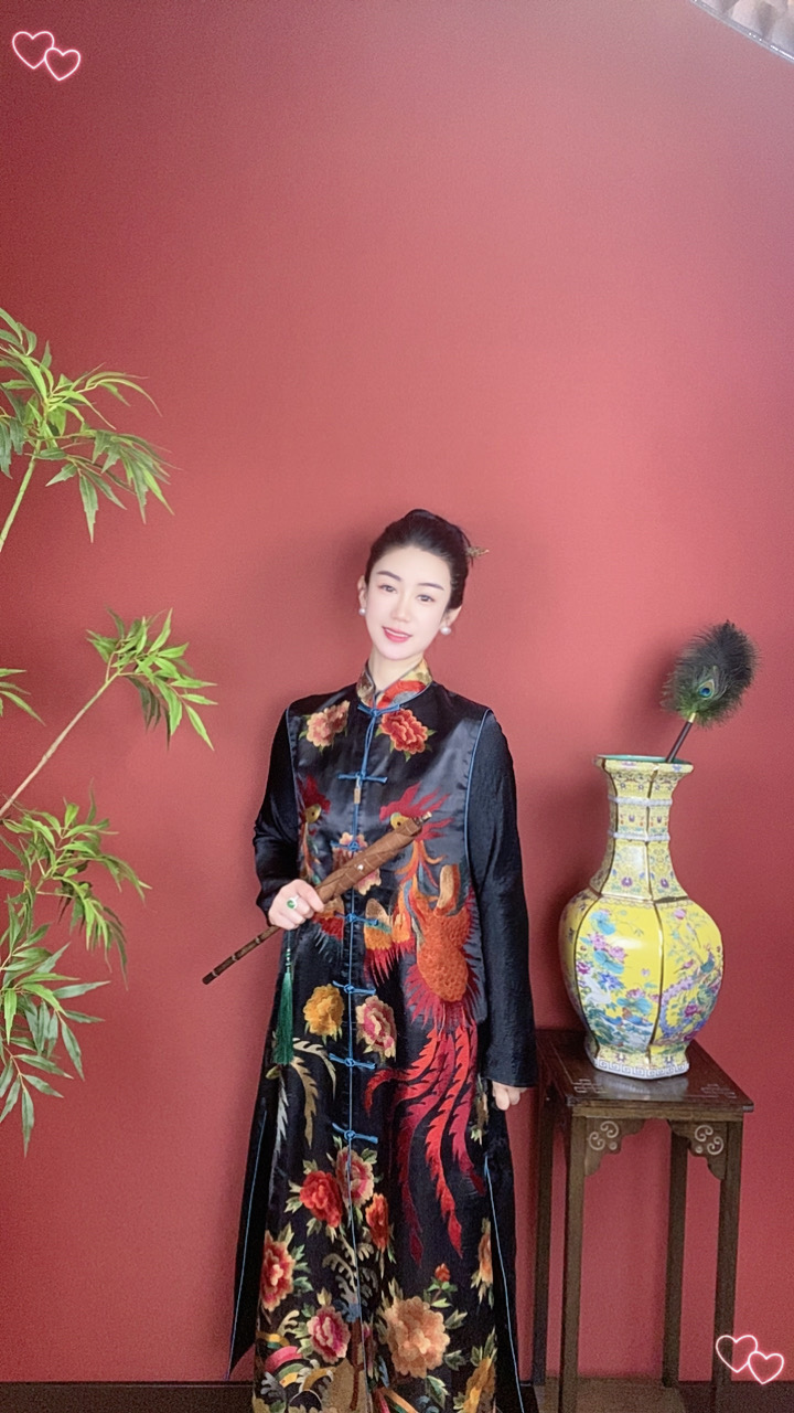 手绣老绣长款大凤凰长马甲