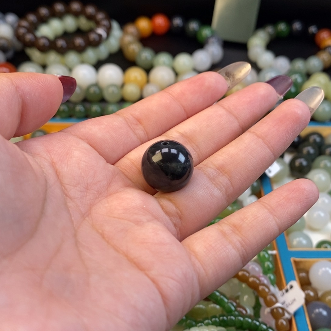 和田玉手串未镶嵌福利聚墨青花单珠z 16