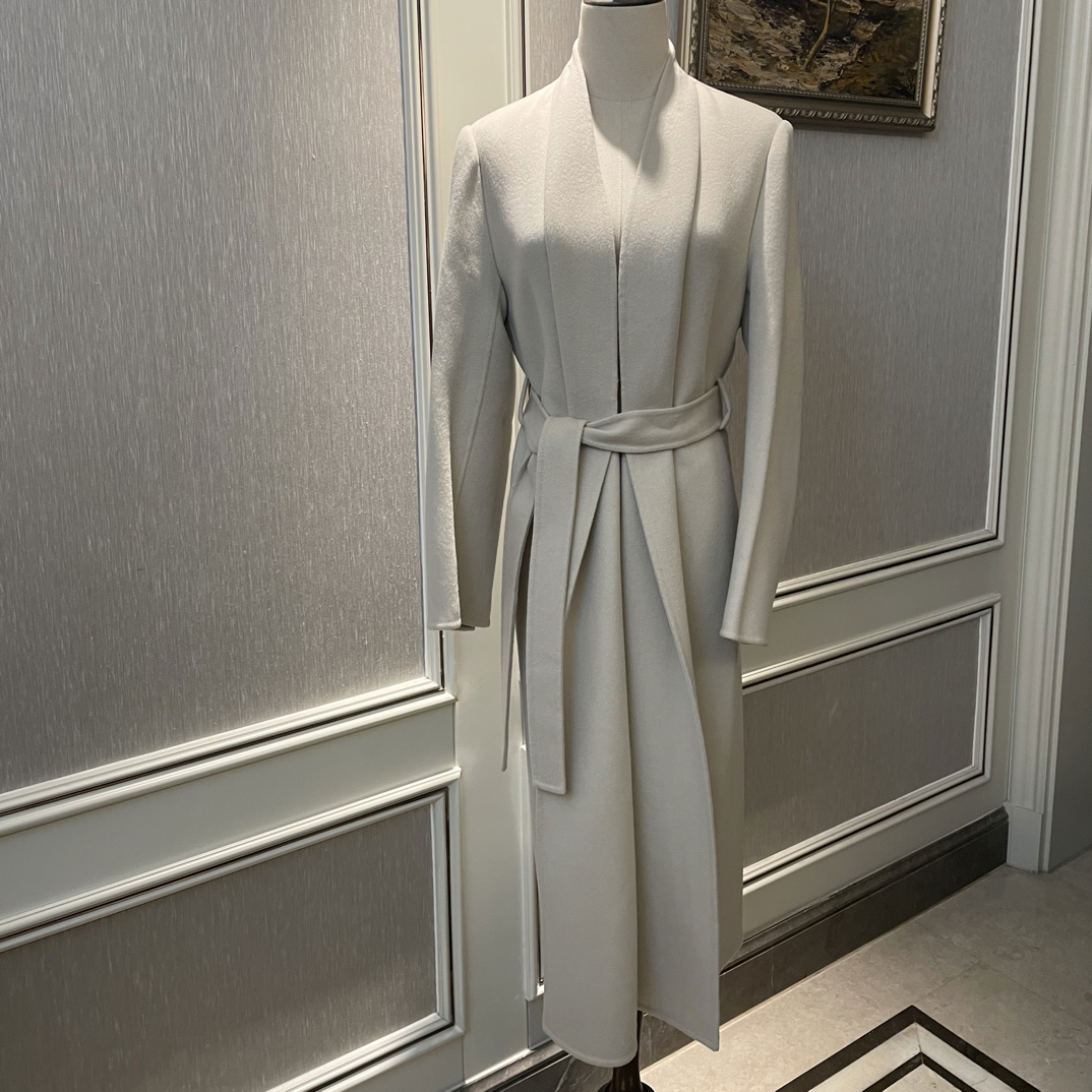 2025时尚女士秋冬长款气质修身系带收腰浴袍款双面羊毛大衣