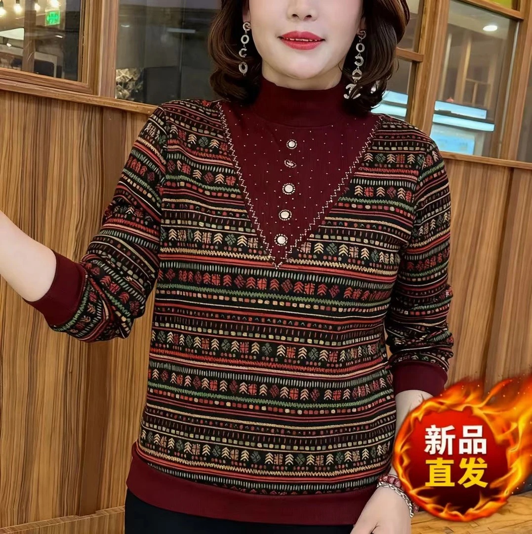 德绒保暖长袖中老年女装冬季显瘦上衣网红宽松洋气