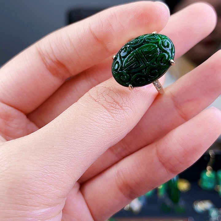 翡翠戒指银S925镶嵌饰品