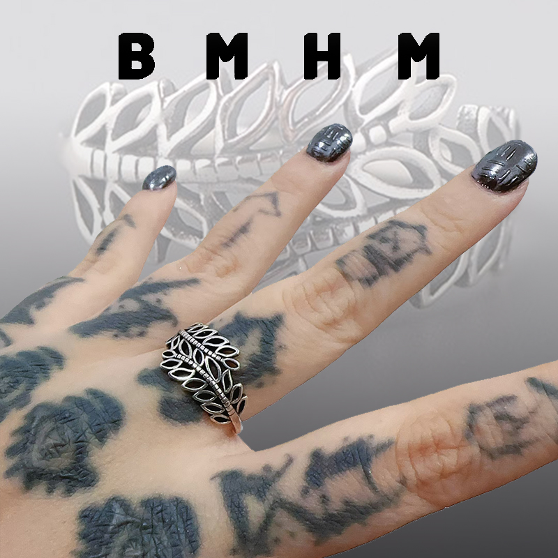 BMHM 铜合金戒指 小众原创设计复古时尚树叶镂空叶子橄榄枝森个性