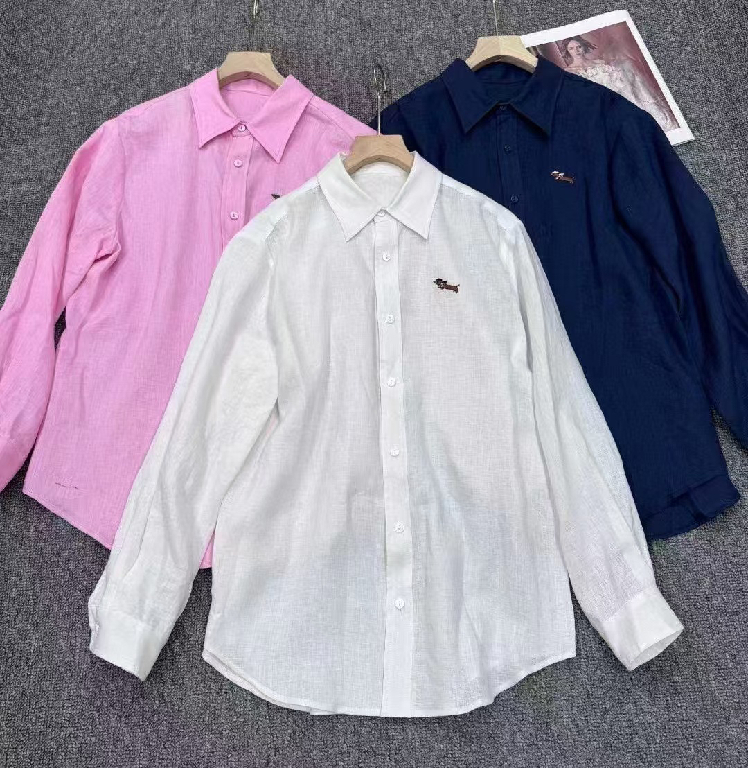 刺绣小狗翻领宽松衬衫