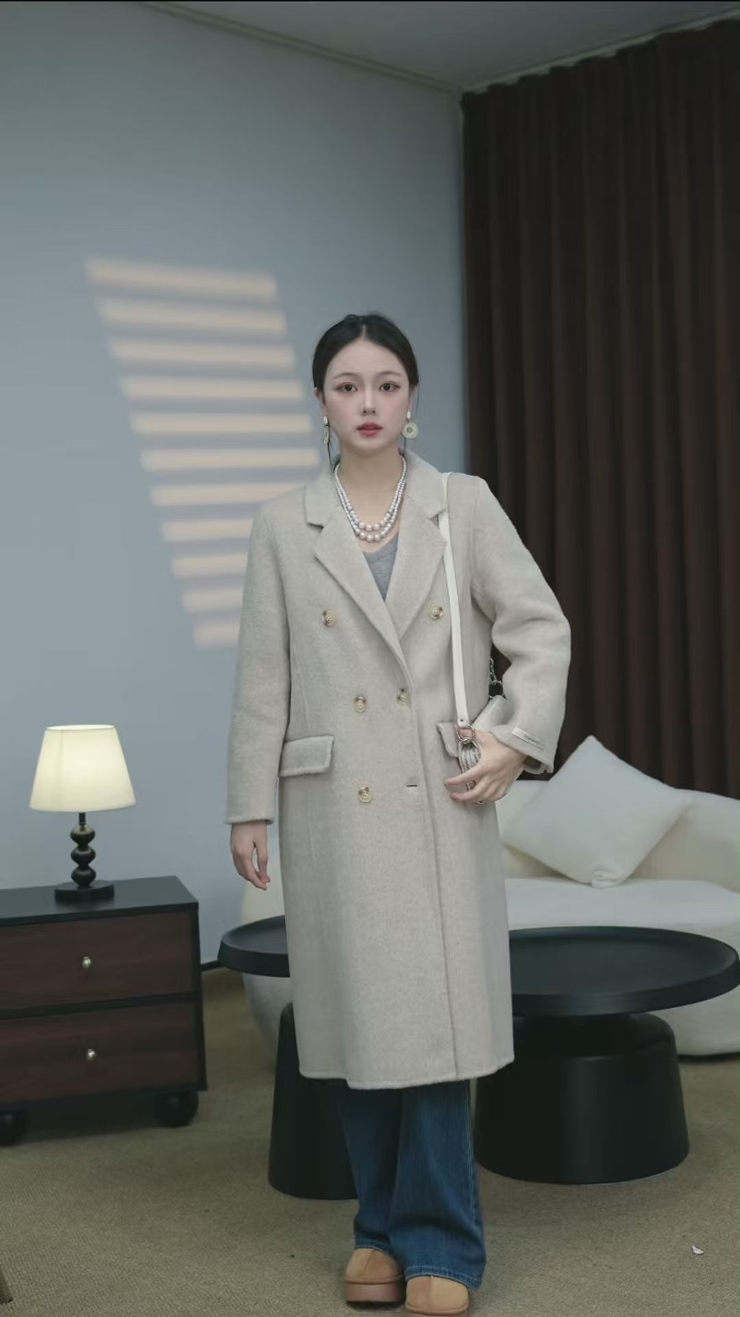高奢双面呢长款女英伦风双面呢风衣秋冬毛呢外套