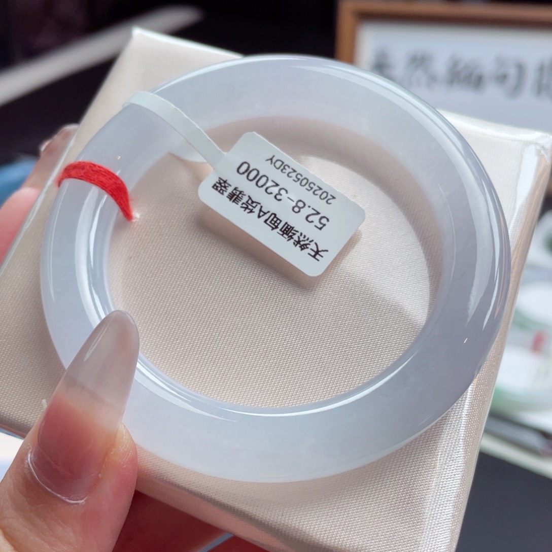 翡翠手镯未镶嵌52.8微胖圆条 蒹葭苍苍白露为霜 10