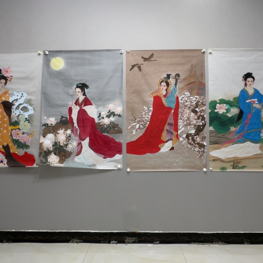 国画绢本工笔四大美女一套贾敏