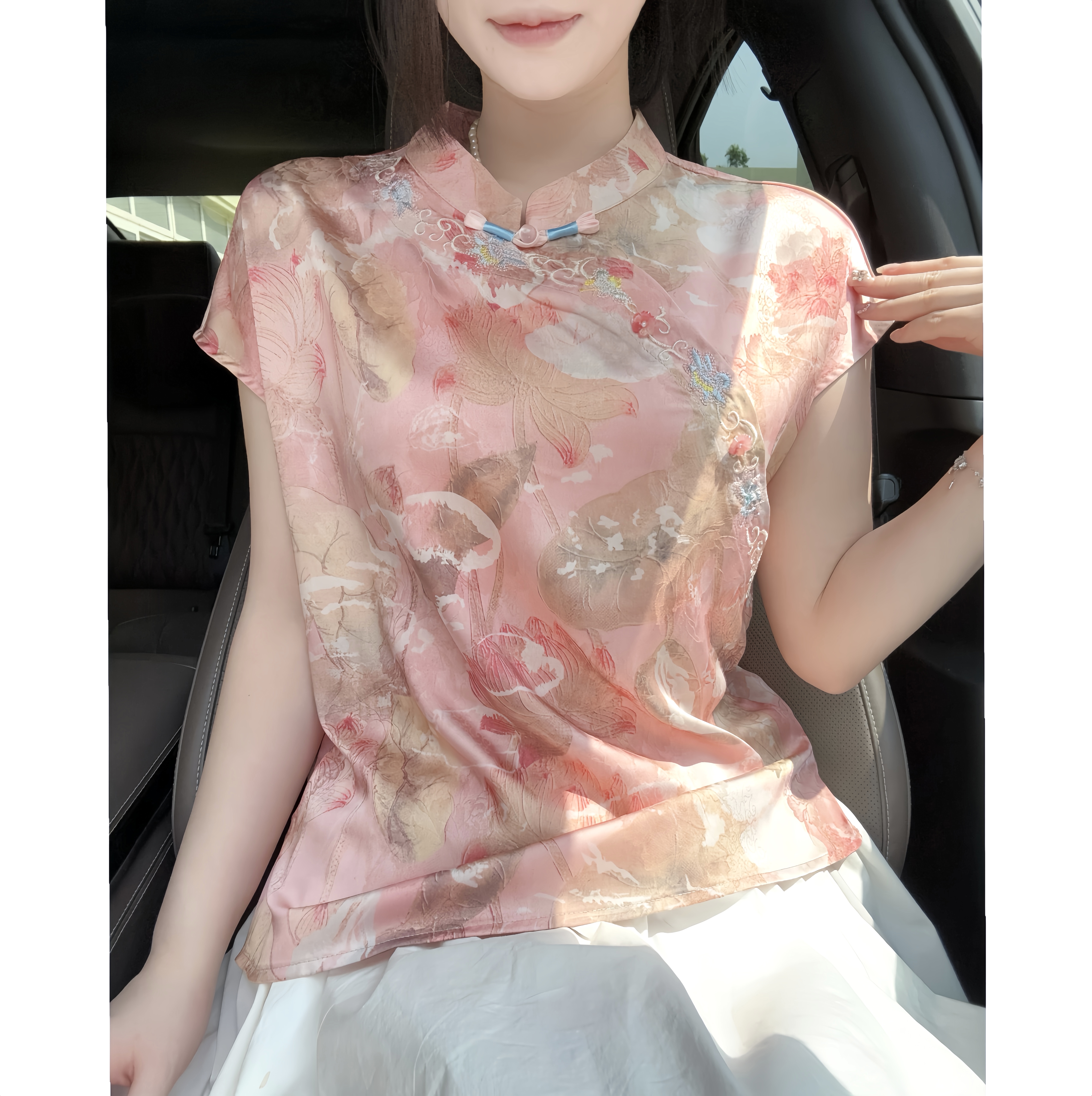 【蔷薇】国风优雅短袖小衫丝滑老料舒适女装百搭透气精致提花