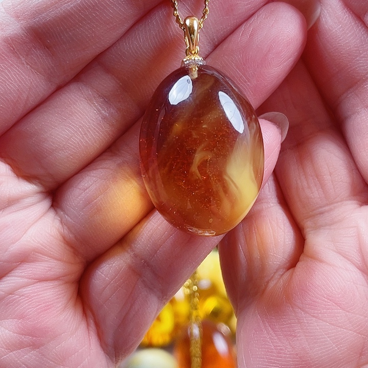 琥珀银S925镶嵌裸石吊坠