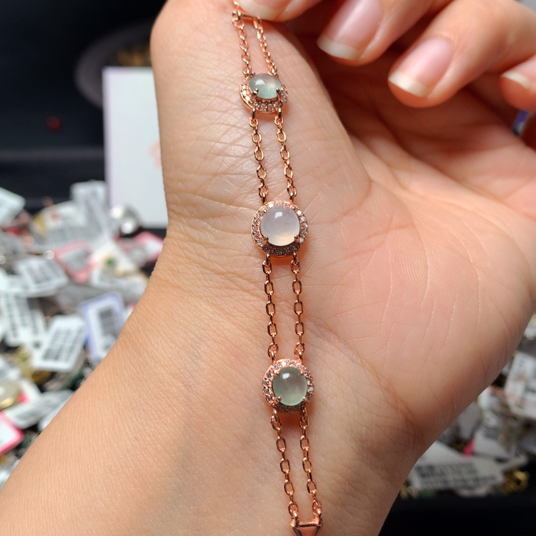 翡翠戒指银S925镶嵌天然翡翠手链