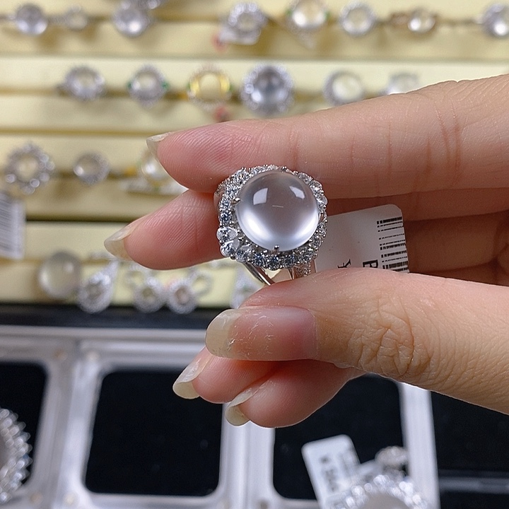 糖***米石英质玉银S925镶嵌戒指