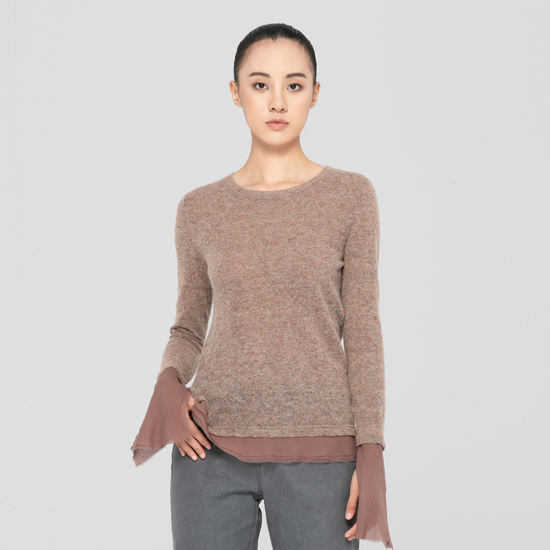 【妍妍专属】原创宽松乔其撞料圆领直身长袖毛针织衫A119-Q2D04