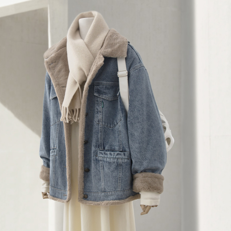 2025爆款新款牛仔派克棉服女秋冬季加绒加厚休闲宽松棉衣外套韩系