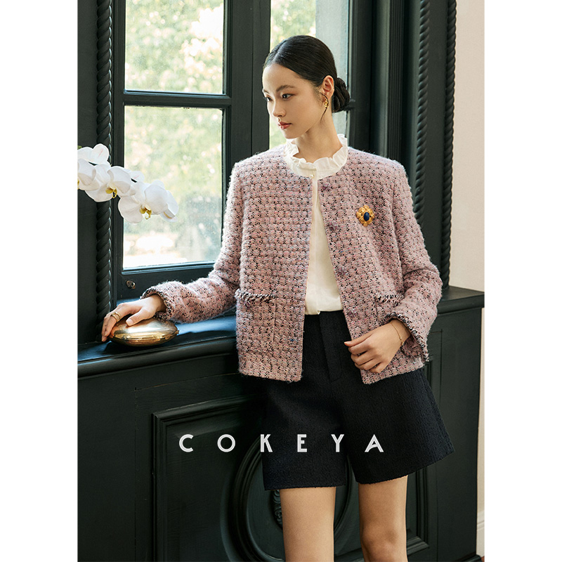 COKEYA/鼎奢御用LESAGE手工坊~幻境雾粉奢簰级粗花呢小香风外套女