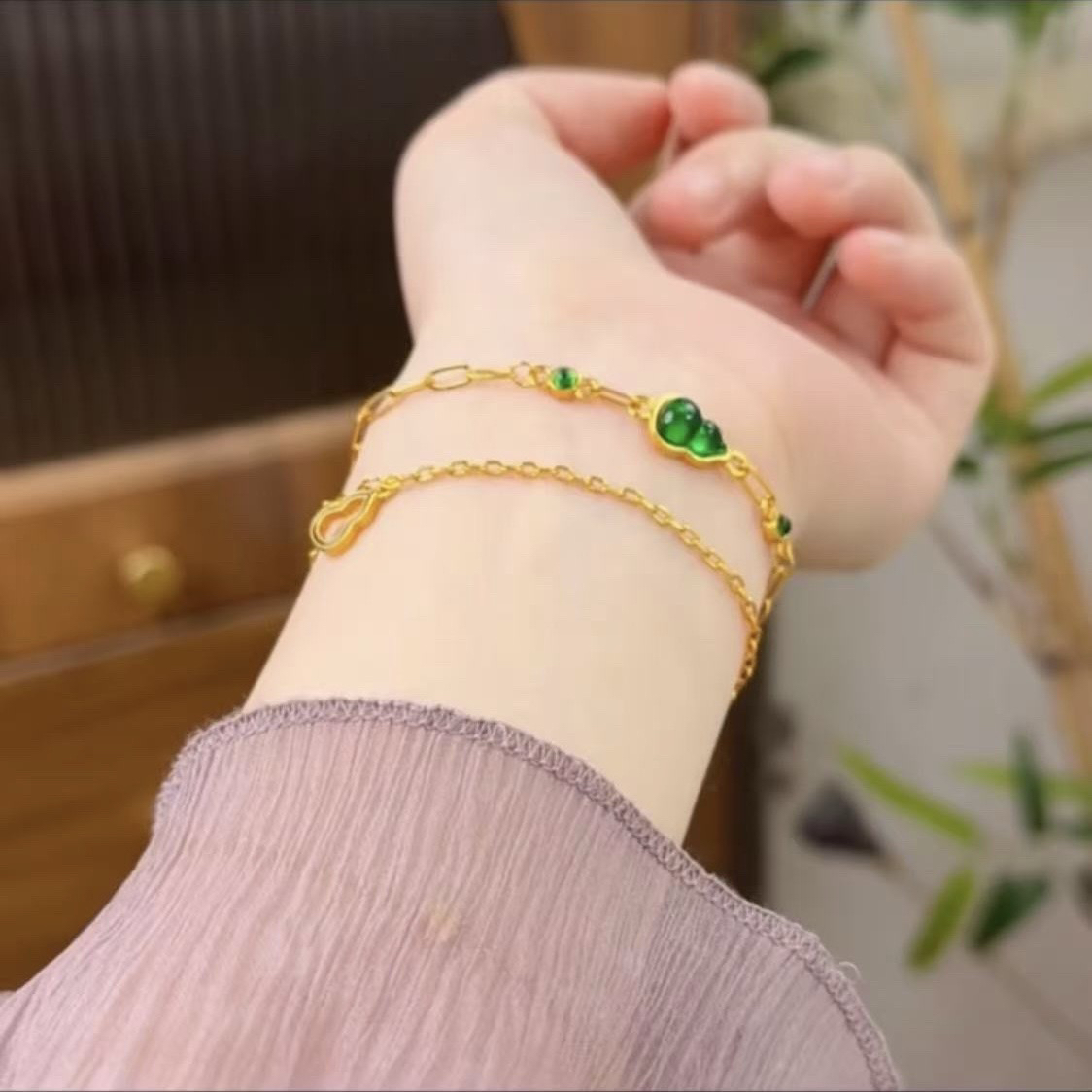 【抖音好货】孟加拉赤金豆豆提炼手工改款【绿葫芦】精工版可佩戴