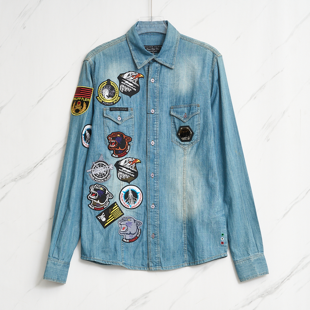 全新未使用 Philipp Plein 男士勋章水洗牛仔外套/PPBU00367
