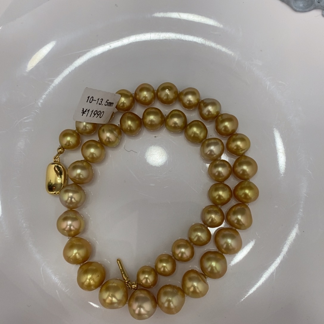 海水珍珠颈饰未镶嵌黑**花金珠项链10-13.5瑶