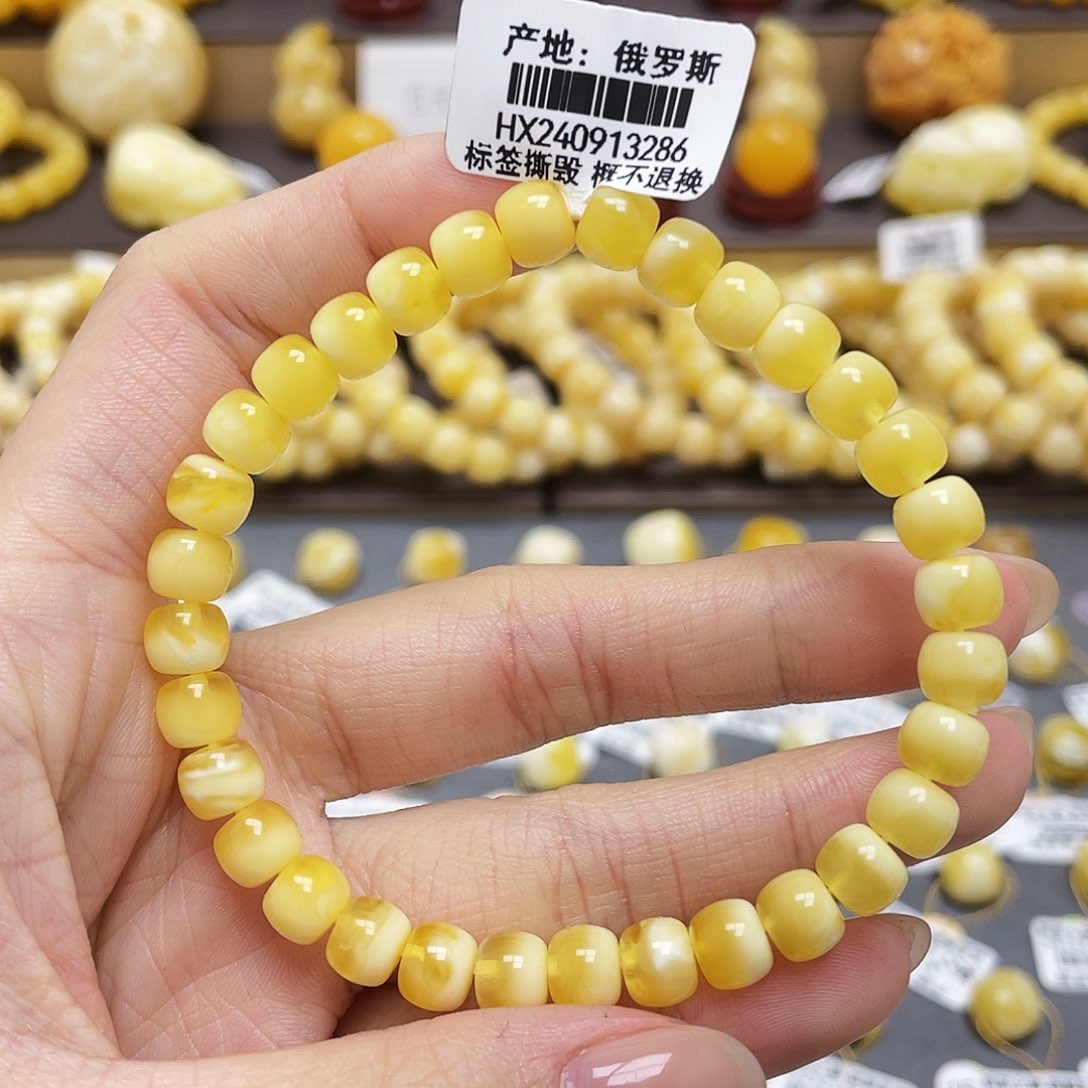 琥珀裸石未镶嵌蜜蜡老型手串7mm微瑕