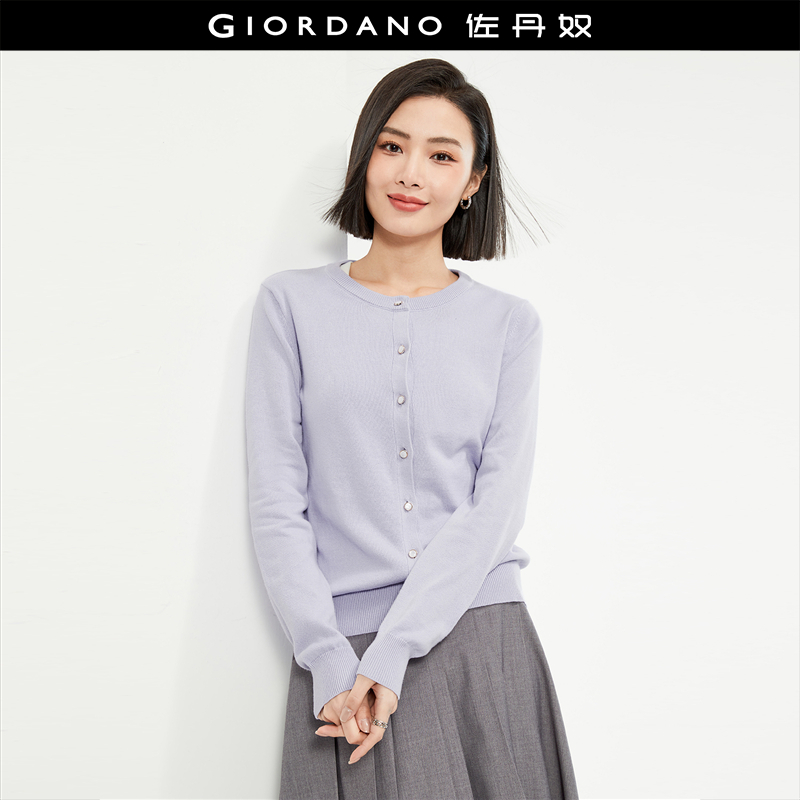 【升级精梳棉】佐丹奴女装气质百搭针织衫圆领秋冬长袖上衣18354003