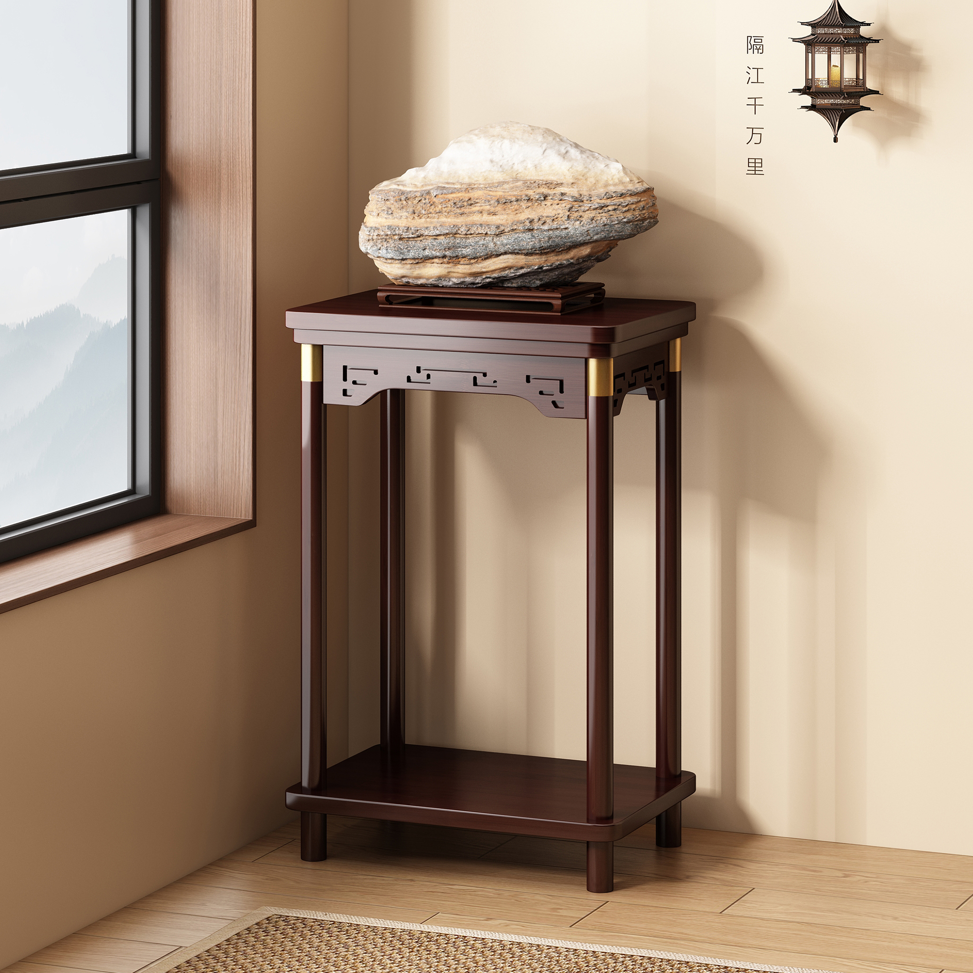 实木花架鱼缸架子底座摆台奇石桌盆景架置物架长方形沙发边几茶几