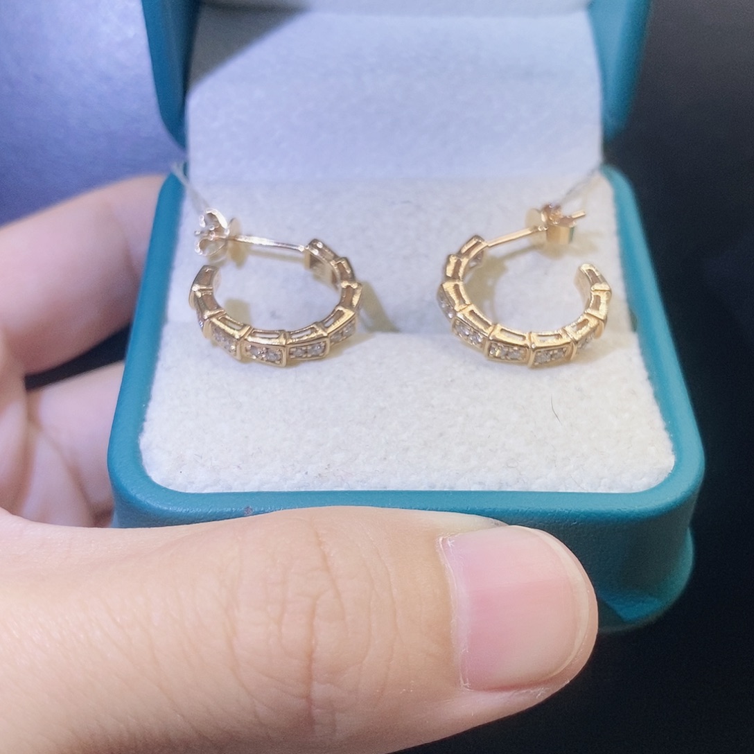 钻石耳饰18K金镶嵌蛇骨耳针K玫