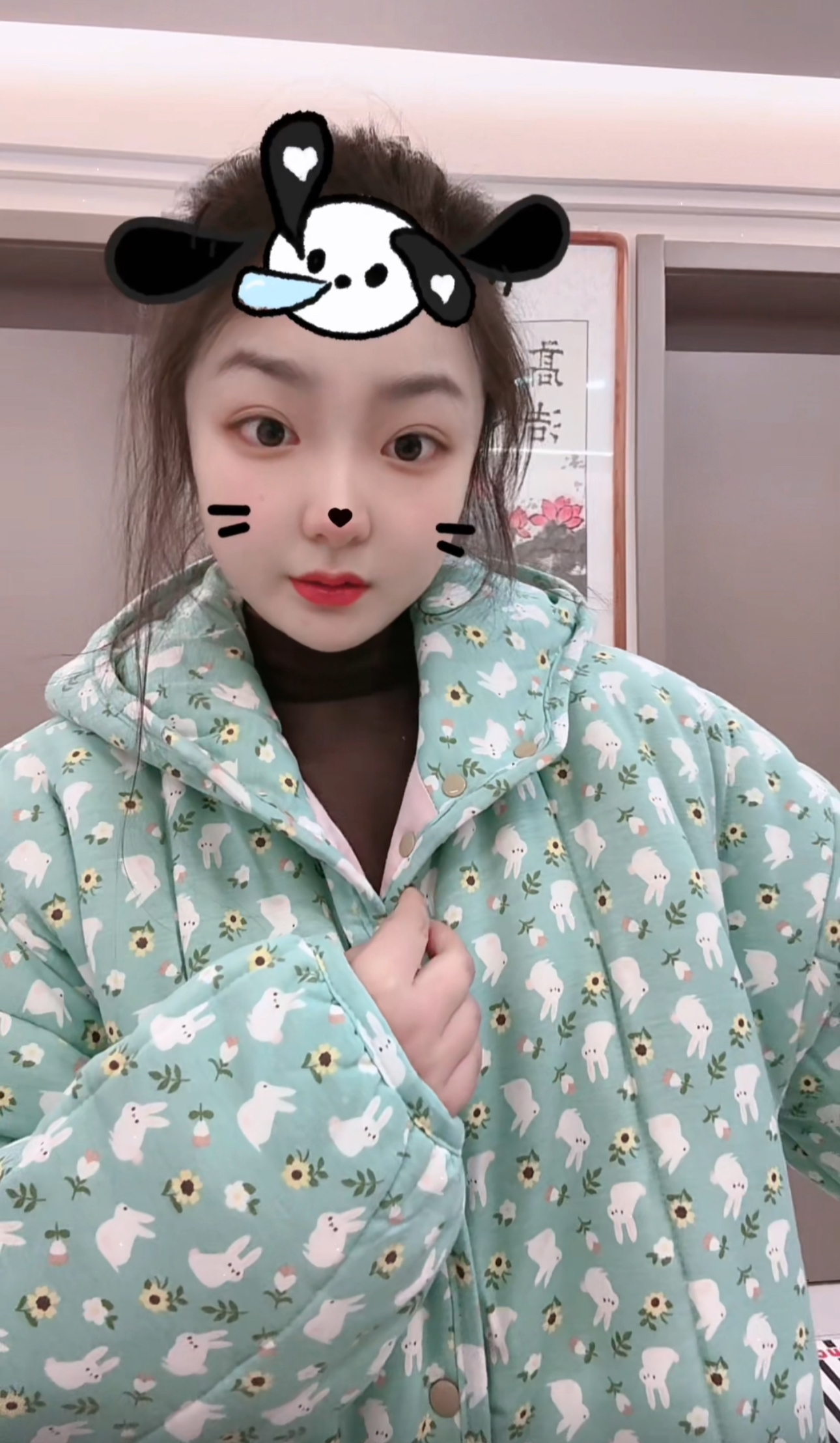 【LZW】【青提小兔】110长袍加大戴帽家居棉服新疆棉棉花衣
