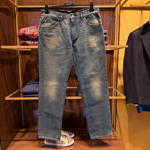 （可可在米兰）D...G（奥莱）复古牛仔蓝中腰大直筒牛仔裤