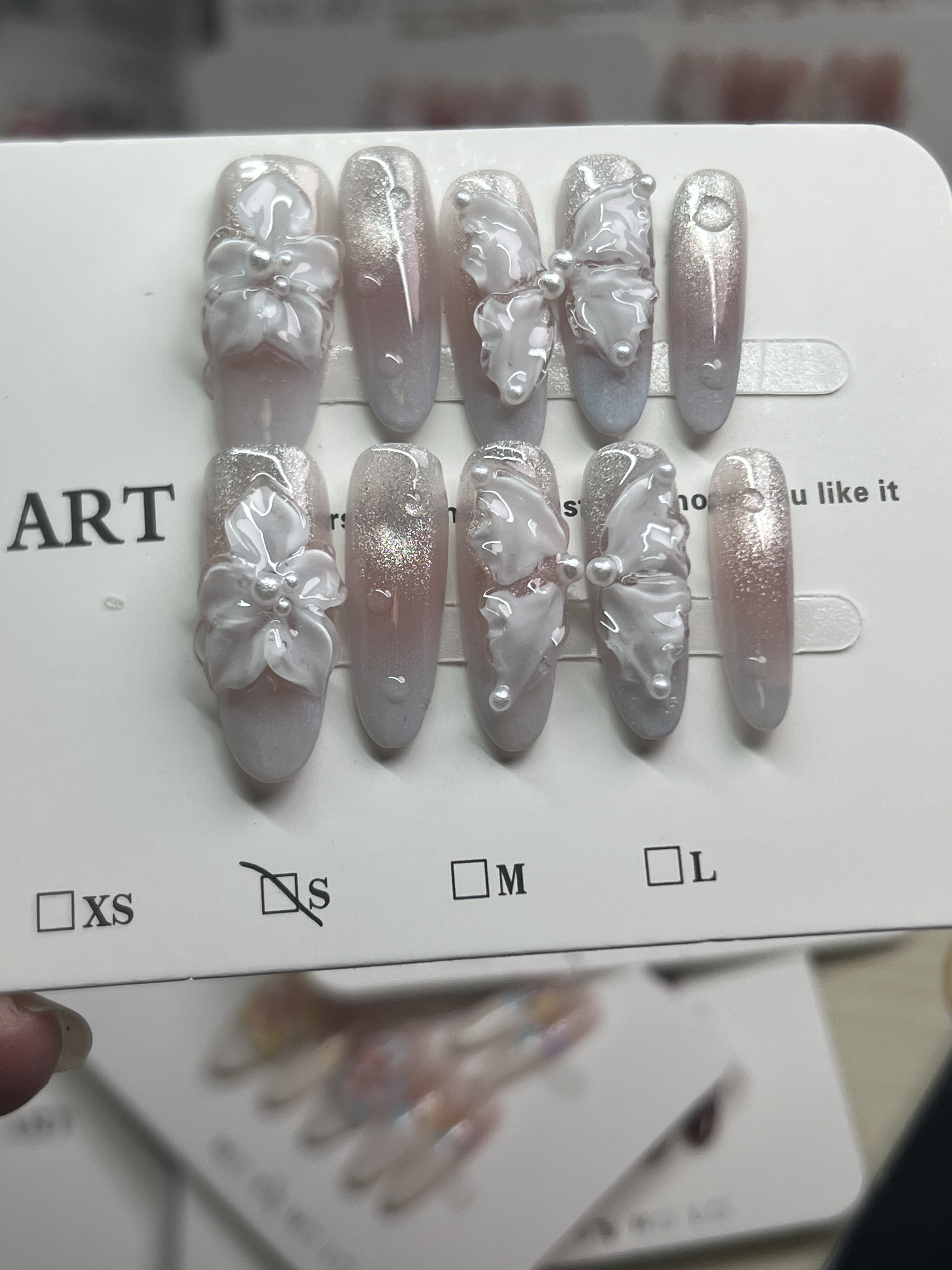 【冰露晨蝶】纯手工猫眼蝴蝶显白气质可拆卸百搭穿戴甲美甲贴