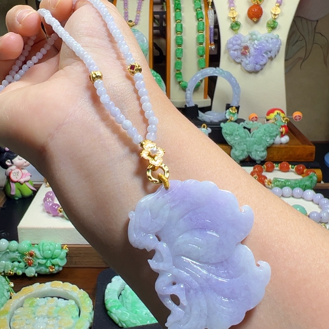 翡翠未镶嵌毛衣链紫霞仙子