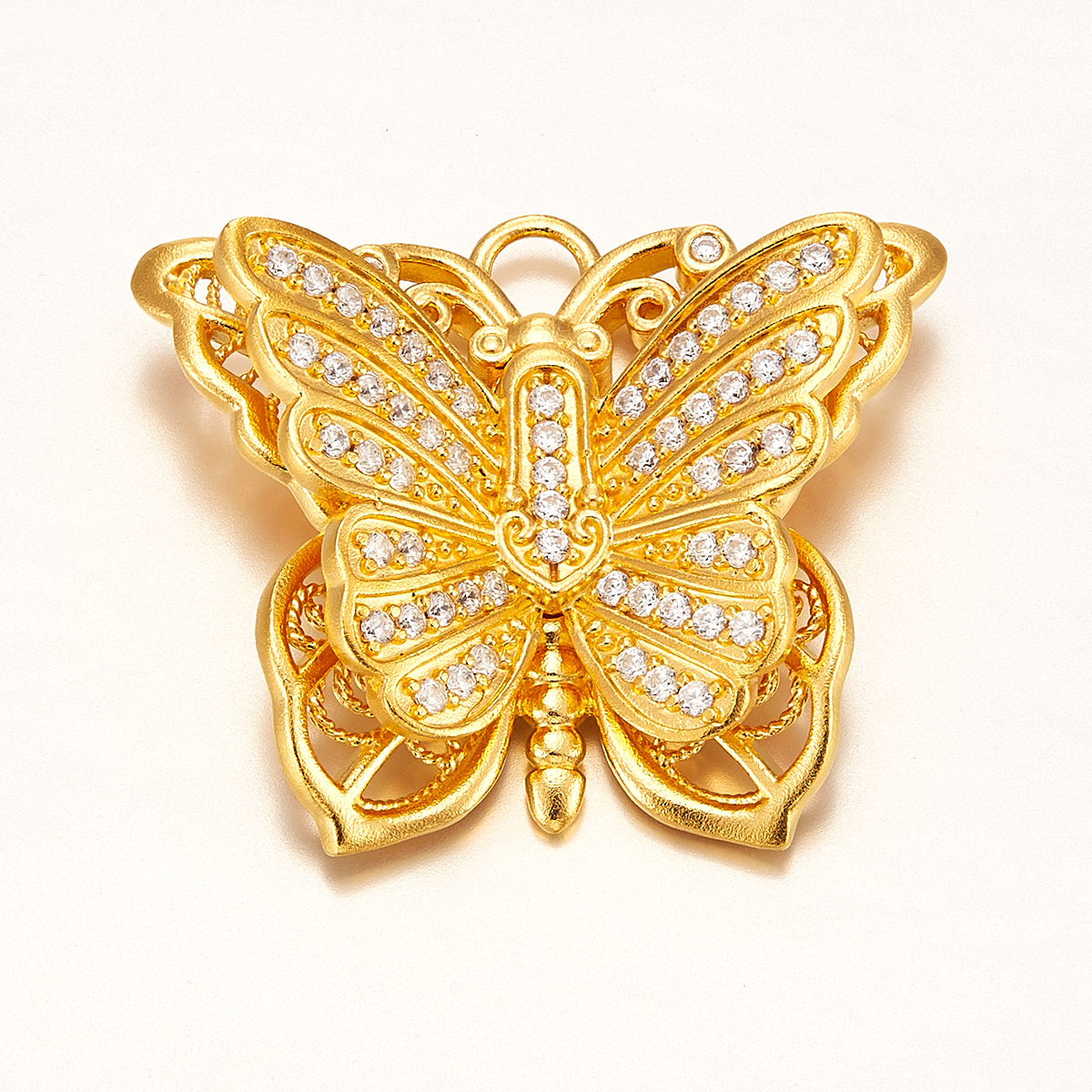 吊坠足银 点钻蝴蝶吊坠花丝镶嵌女款唯美