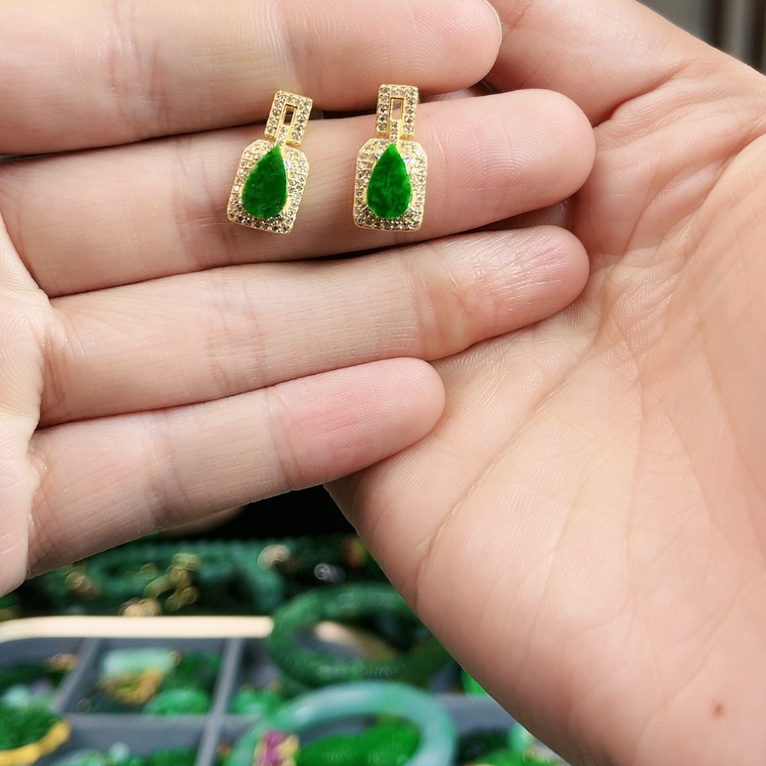 翡翠耳饰银S925镶嵌耳饰