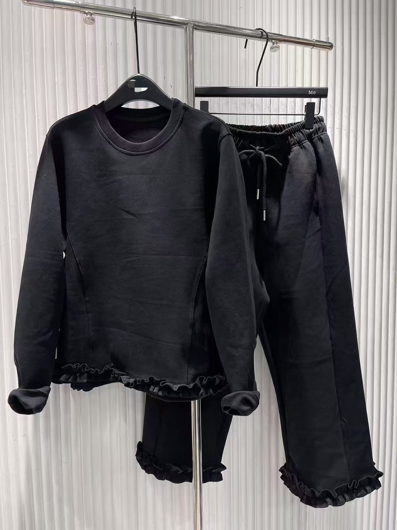 【27和yy家 studio】缪系花朵边简约松紧腰双面纯棉套装