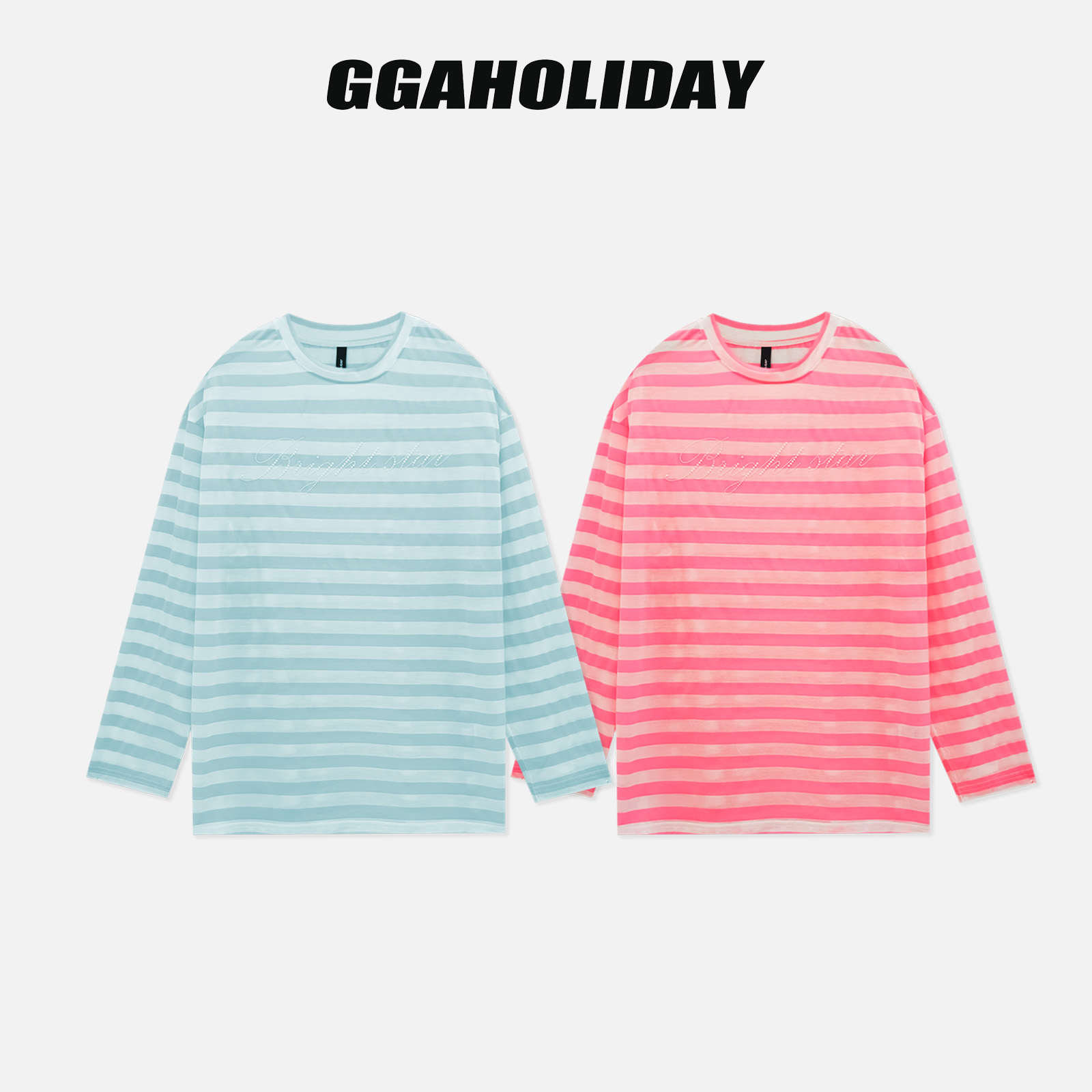 【上新】GGAHOLIDAY秋季时尚百搭宽松潮流条纹撞色情侣长袖T-154092