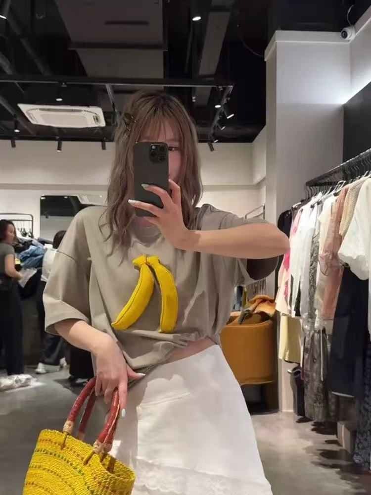 美式街头潮牌立体设计感别致圆领短袖t恤女2025夏季宽松半袖上衣