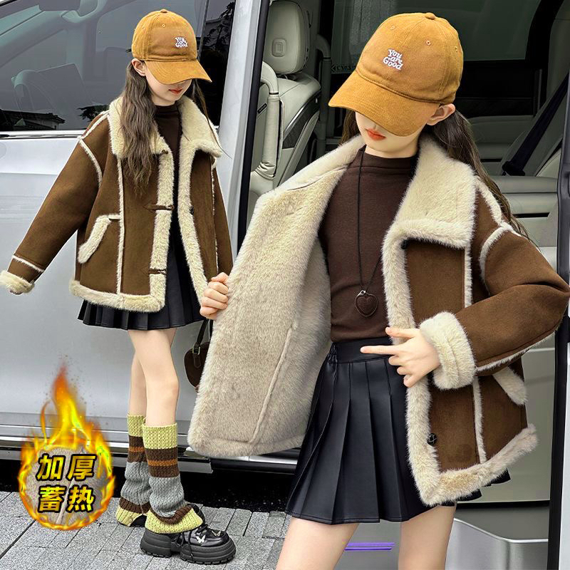 2025新款女童加厚纯色普通外套童装休闲风冬季B类中大童洋气厚款