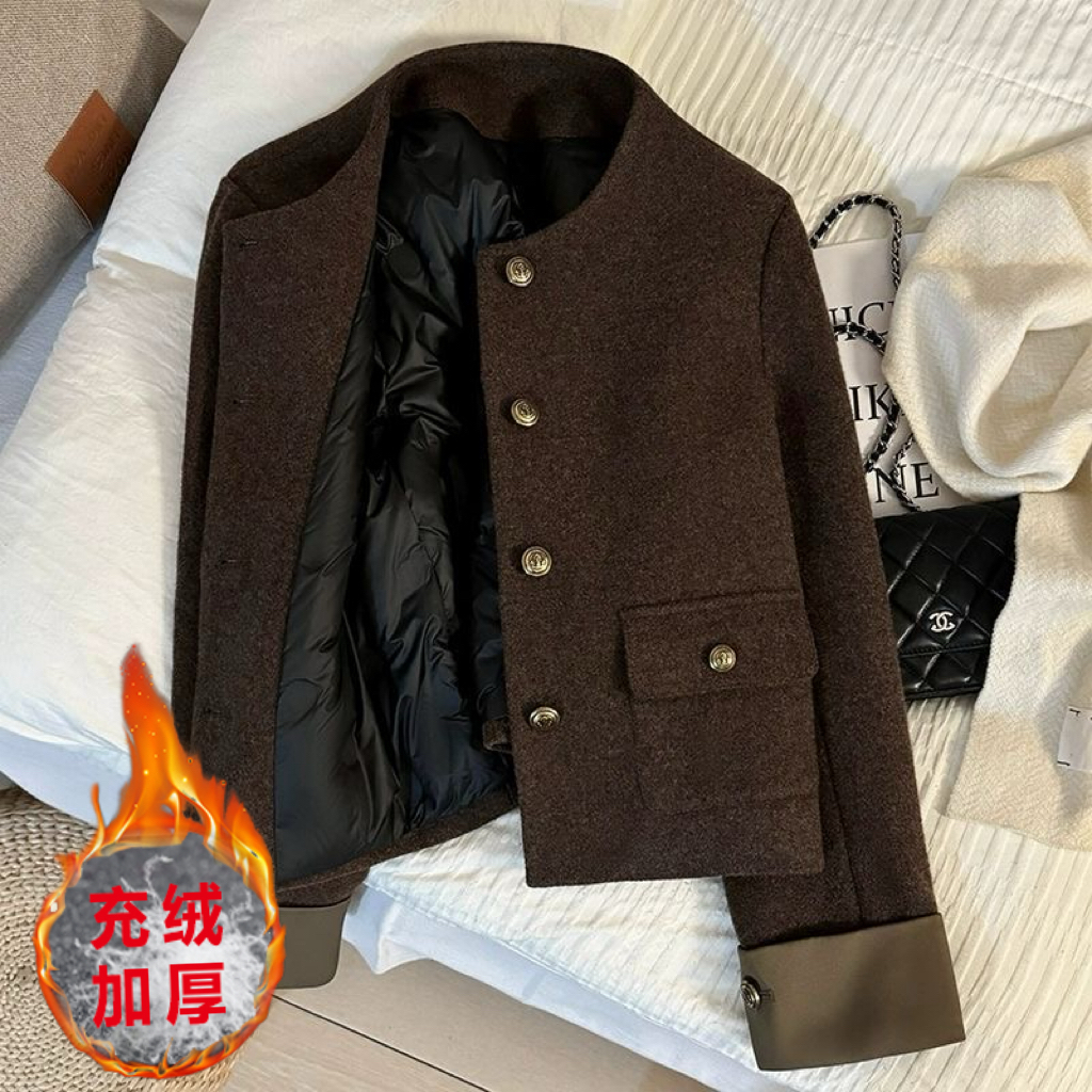 【当天发+运费险】咖色复古名媛小香风短外套冬季充绒内里气质YH892