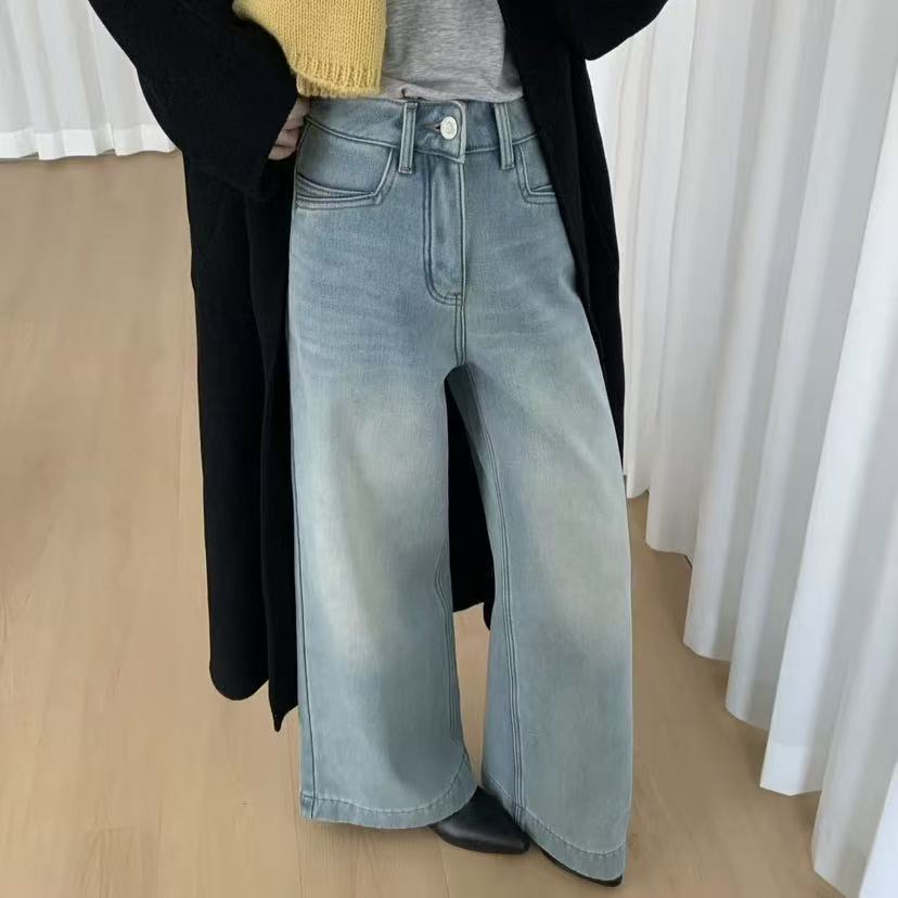 冬季牛仔裤高腰a字窄版阔腿裤宽松长裤百搭夏季