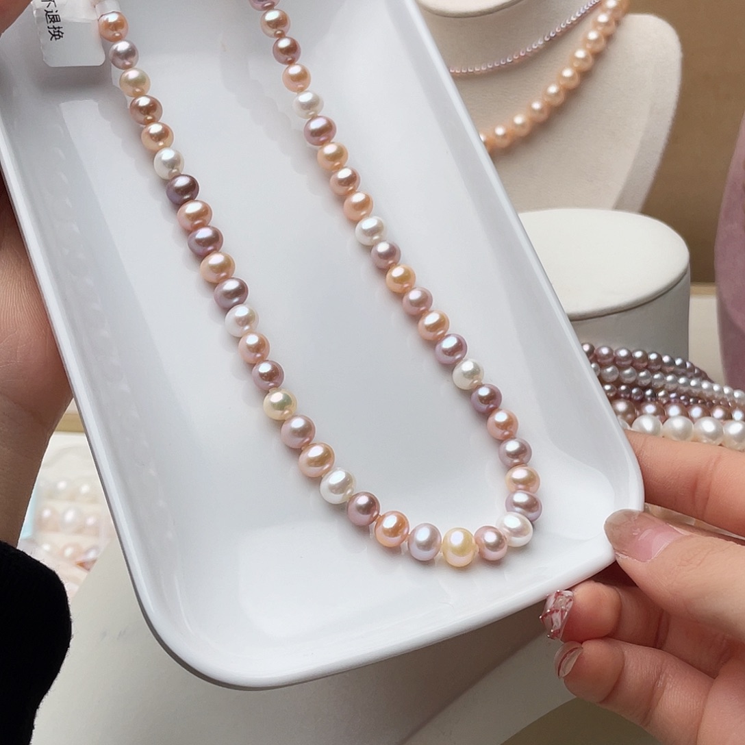 淡水珍珠项链银S925镶嵌有****姐7-8