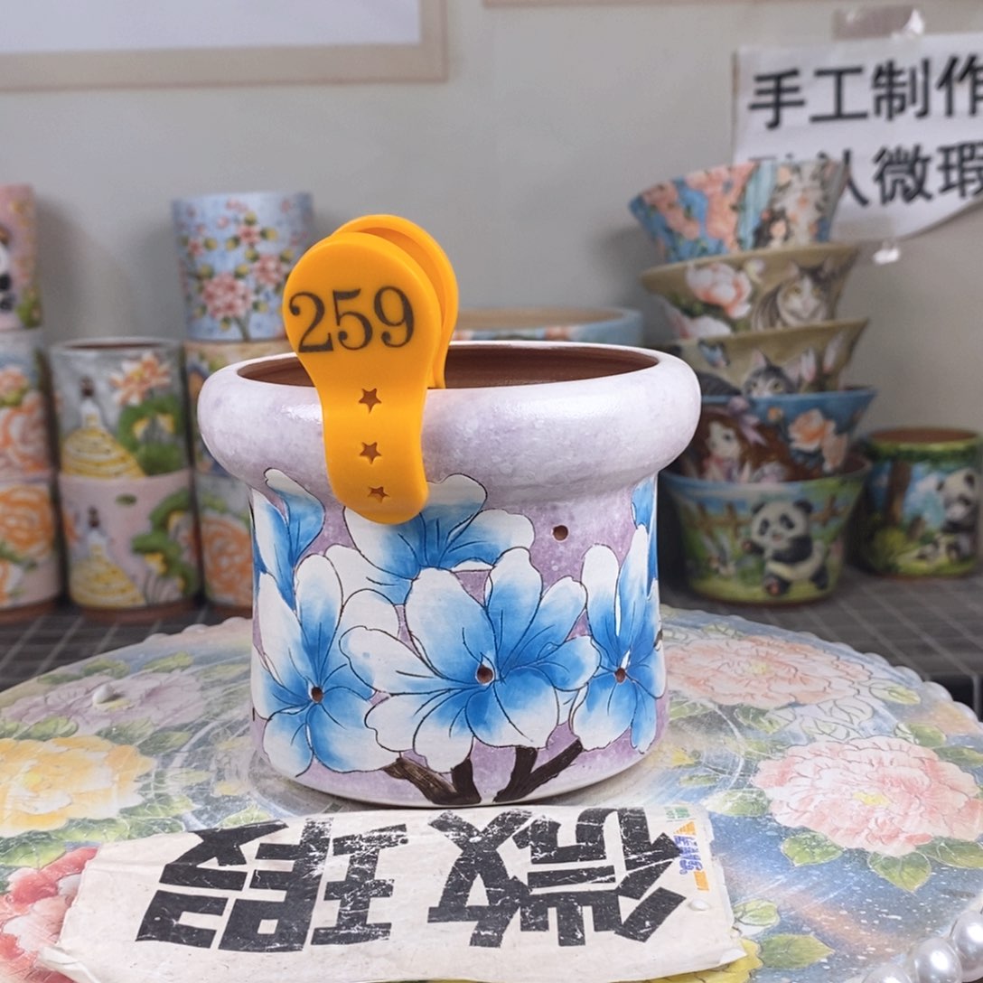 紫砂花盆红陶手绘花盆