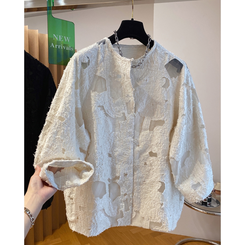 5152早春新款深圳南油高端女装新中式提花衬衫女欧货高级感上衣潮