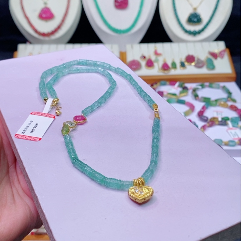 【闪购商品】碧玺碧玺m18K金镶嵌项链