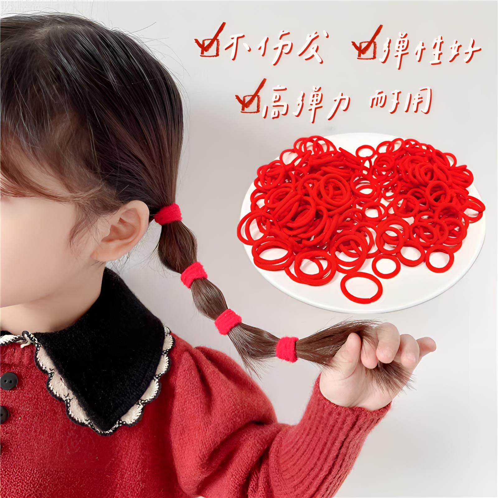 红色皮筋女童过年头饰彩色小皮筋儿童发绳可爱发饰头花女童头饰