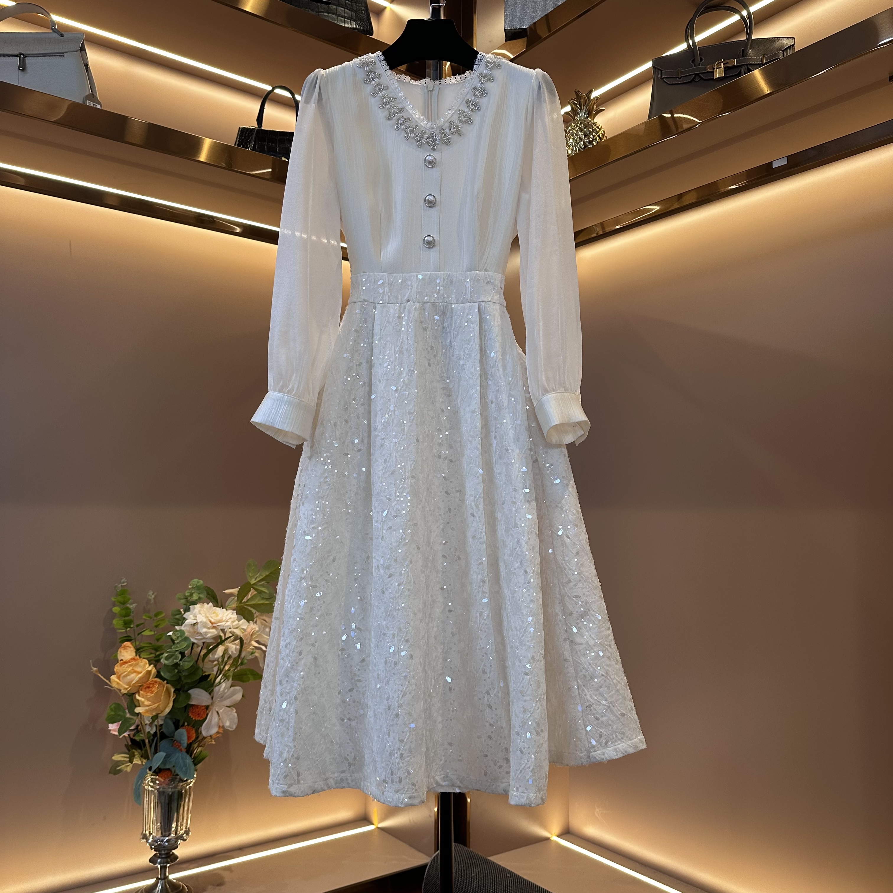 【含蓄内敛】[晖晖]轻奢设计师款优雅气质修身时尚收腰连衣裙-88026