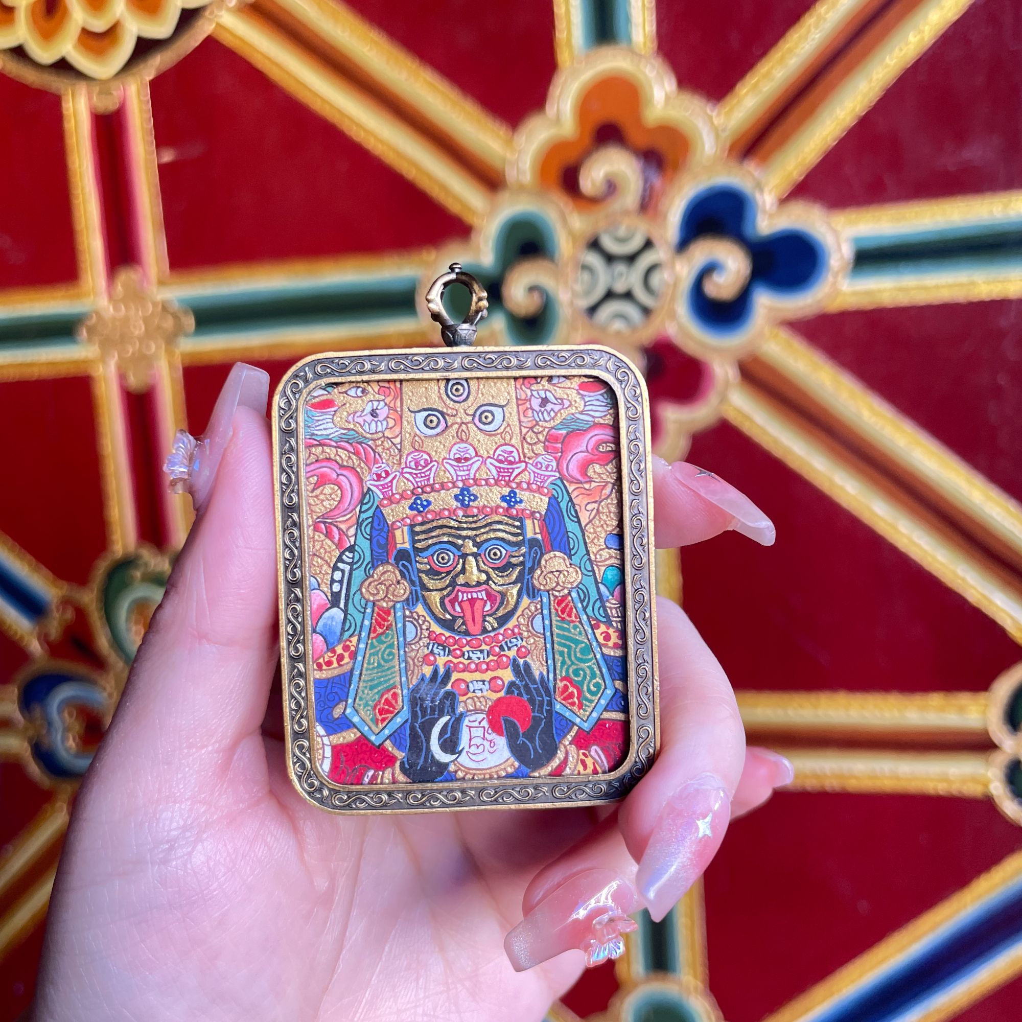 扎基拉姆双龙纯手绘唐卡4*5cm【拉萨直飞】