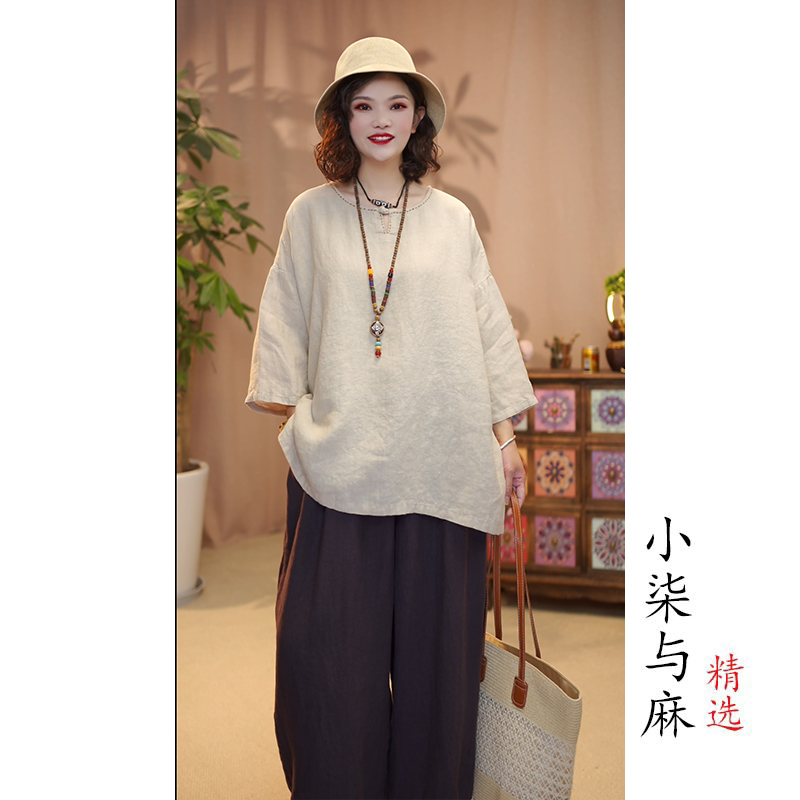 【小柒与麻】100%干洗亚麻一粒扣手工穿线小衫（衣长69胸围134）