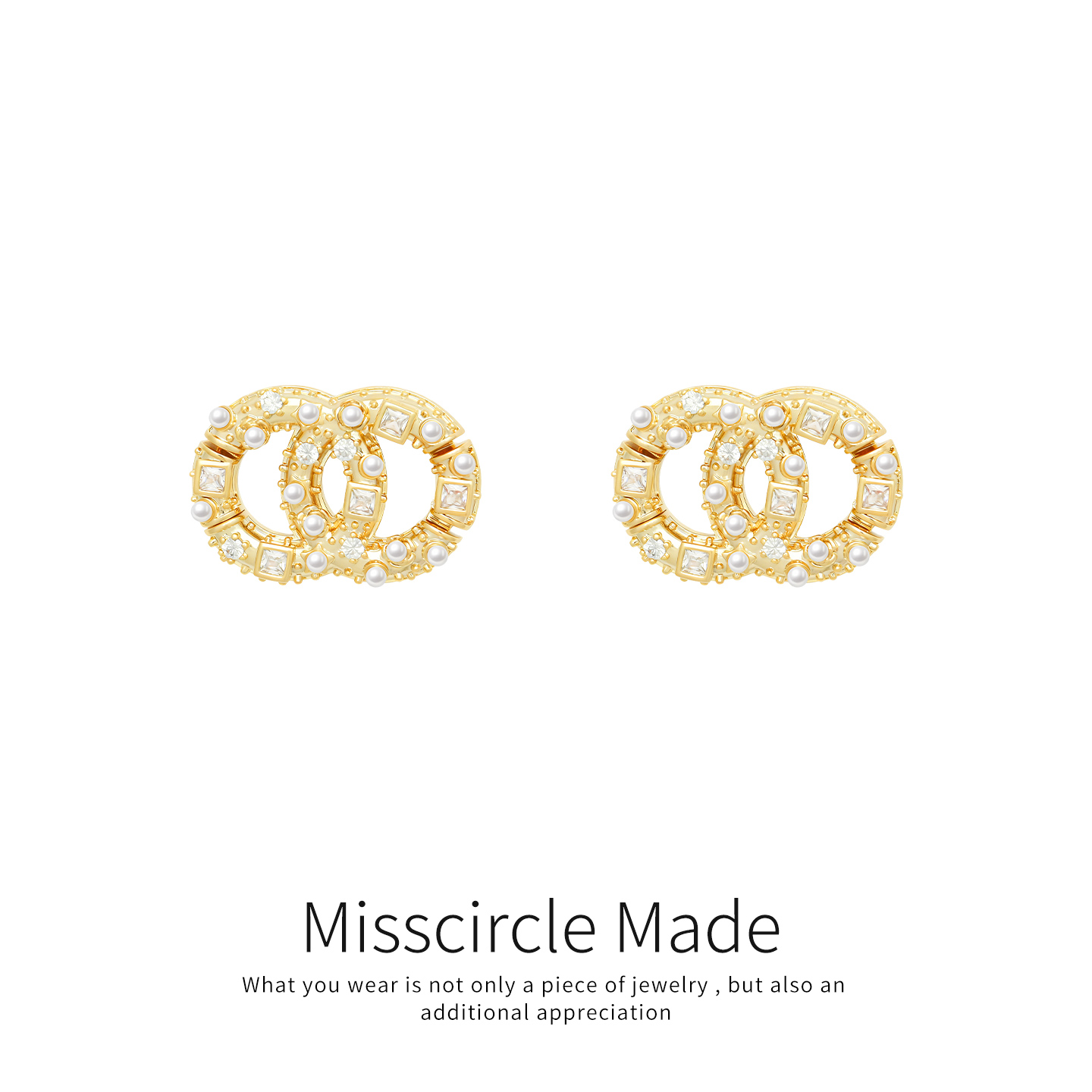 瑟可 铜合金合成锆石耳饰 金色珠珠点钻圆环耳环经典气质轻奢2550